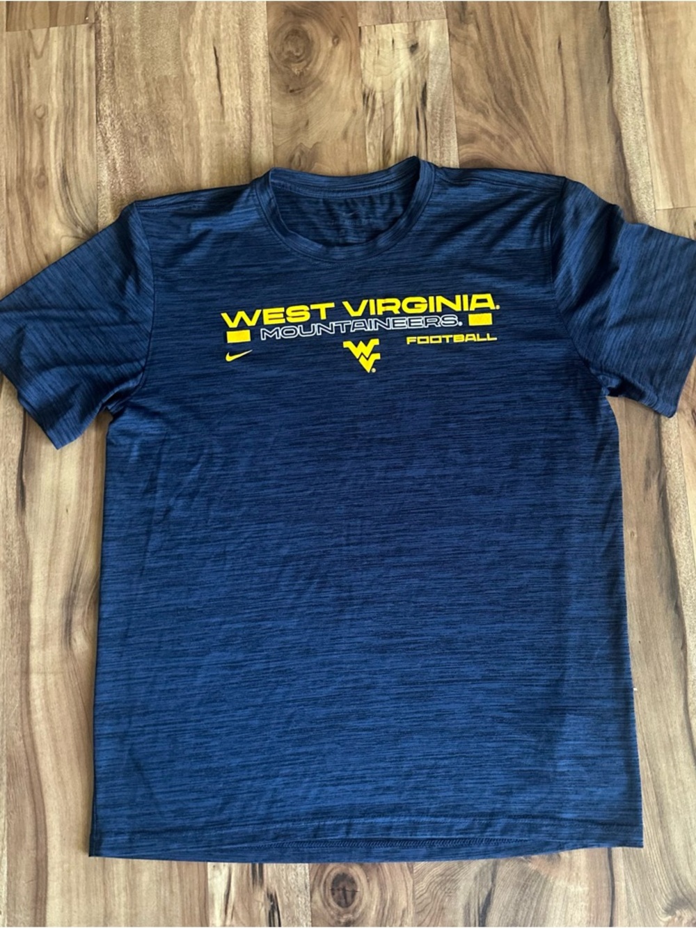 Nike Navy West Virginia Mountaineers Football Tee with Yellow Logo